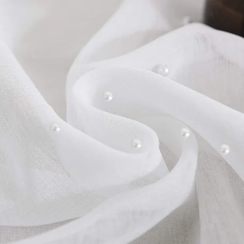 Vista 5 de Cortinas transparentes de perlas blancas, bolsillo para barra (juego de 2) 52 x 63 pulgadas para sala de estar, dormitorio