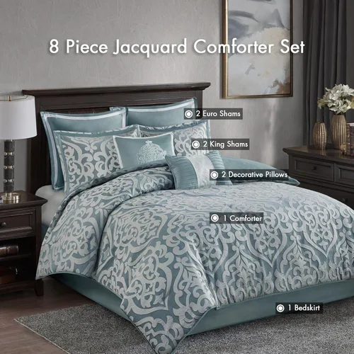 Vista 6 de Madison Park Odette Juego de Edredón Acogedor Jacquard con Diseño de Medallón de Damasco - Moderno Para Todas las Estaciones, Ropa de Cama