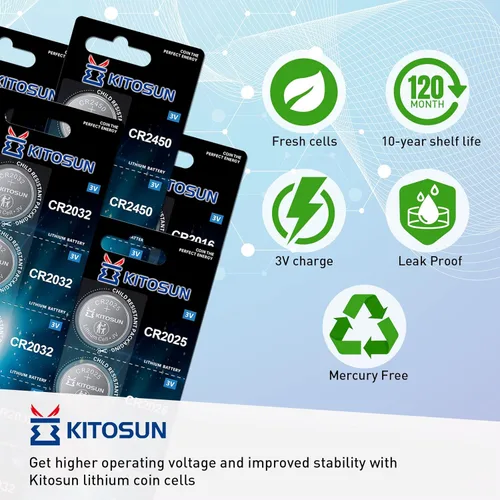 Vista 6 de KITOSUN Pilas CR2032 de litio de 3 V - 10 unidades de 3 voltios CR 2032 botón de litio de repuesto para Apple Airtag llave de coche control remoto