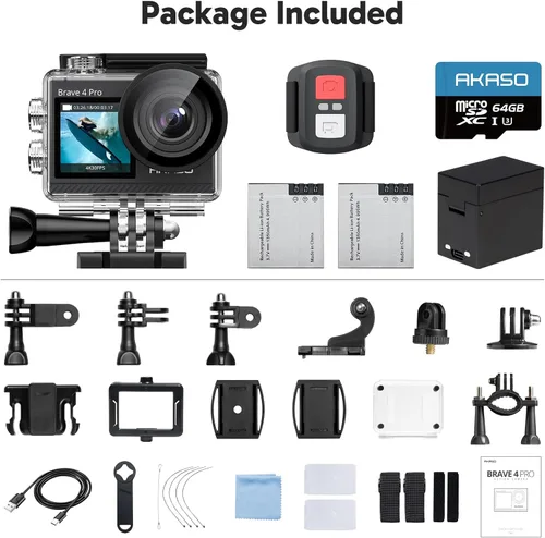 Vista 9 de AKASO Brave 4 Pro 4K30 Cámara de acción con tarjeta MicroSD U3 de 64 GB, cámara impermeable subacuática de 131 pies con pantalla táctil EIS Control