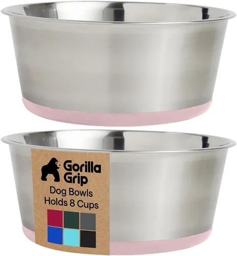 Vista 36 de Gorilla Grip - Juego de 2 cuencos metálicos de acero inoxidable para perros, base de goma, resistente a la oxidación, libre de BPA de grado Turquesa