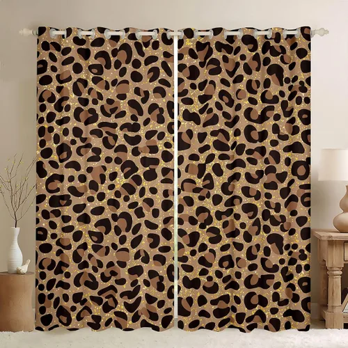 Feelyou Leopard Print Curtains for Bedroom Living Room Cheetah Blackout Shades Safari Room Darkening Curtain Glitter Gold Window Treatments, 2