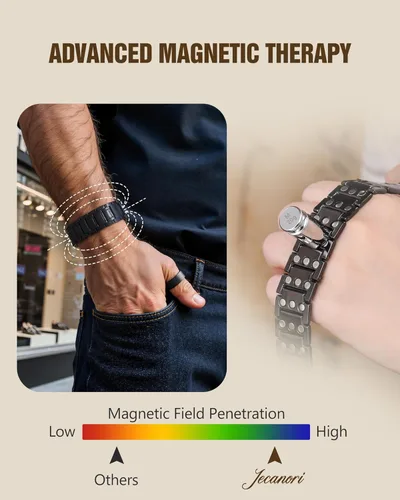Vista 3 de Jecanori Pulseras de cobre para hombres, pulseras magnéticas eficaces para mujeres con 3800 imanes Gauss