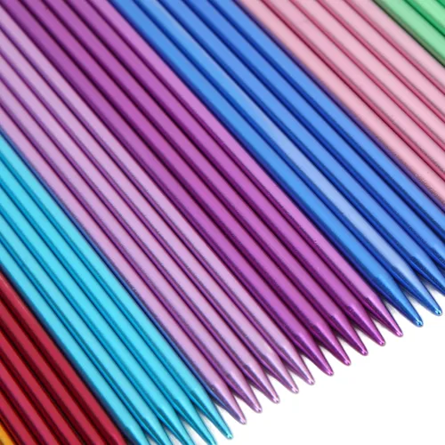 Vista 8 de Juego de 55 agujas de tejer de aluminio inoxidable, aguja ergonómica de doble punto, agujas de tejer de 7.9 pulgadas con bolsa de almacenamiento