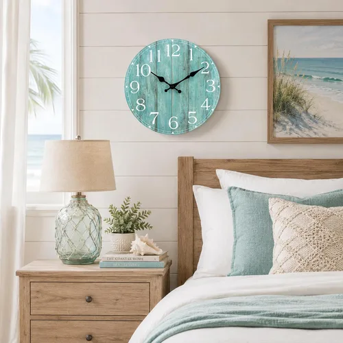Vista 6 de Reloj de pared de 8 pulgadas, reloj analógico silencioso con pilas A-azul Blanco Marrón