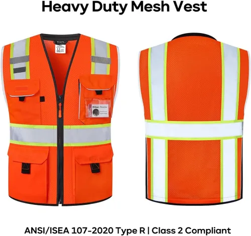 Vista 5 de Neopelta Chaleco de seguridad reflectante de malla naranja, fabricado con cinta reflectante 3M, chaleco resistente con bolsillo para identificación