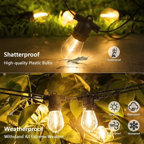 Vista 4 de BesLowe Guirnalda de luces solares S14 de 48 pies para exteriores con control remoto, luces solares para patio impermeables con bombillas LED