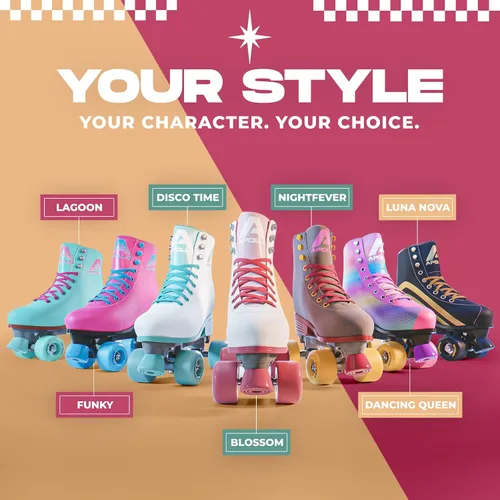 Vista 7 de APOLLO Patines de ruedas – Patines retro para niñas y mujeres – Patines cuádruples ajustables con tacón alto – Disco Quads