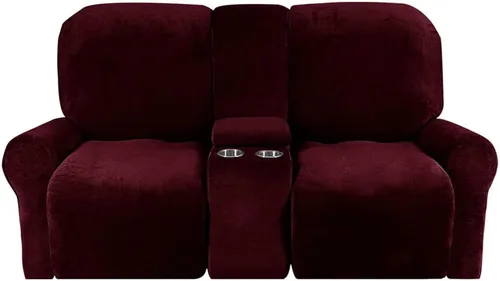 Vista 31 de Aedlcal Fundas para sofá reclinable, 10 piezas, fundas de sofá reclinable de felpa de terciopelo con consola central, con bolsillo lateral