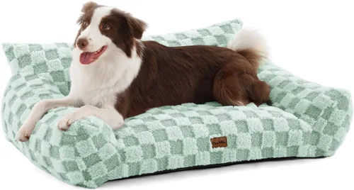Vista 19 de Made4Pets Sofá cama para interiores de gatos y perros, sofá suave de piel sintética a cuadros, acogedor sofá esponjoso para mascotas con espuma