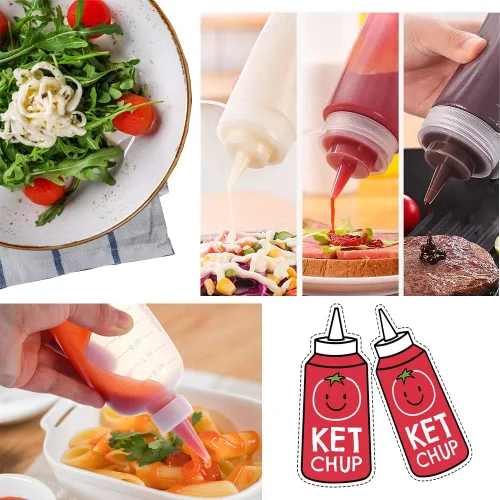 Vista 7 de Meirrnyyu 20 piezas de botellas de plástico para condimentos de 4 oz con tapas de rosca, botella de salsa con tapa despachadora, botellas