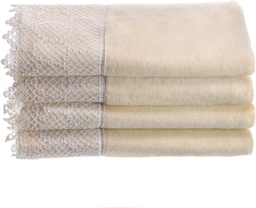 Creative Scents Toallas de Punta de Dedos para Baño (11x18 pulgadas) Juego de 4 Toallas, Acabado de Terciopelo Suave, Hermoso Ribete de Encaje, 100%