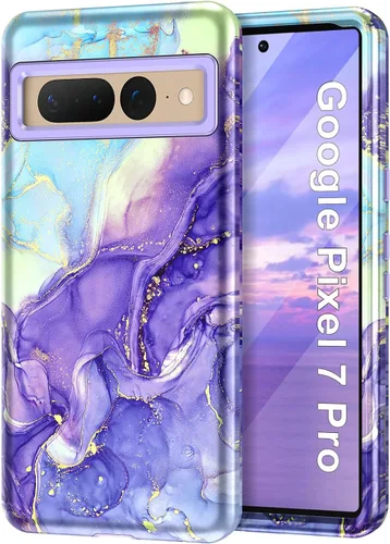 Vista 10 de Btscase Funda para Google Pixel 7 Pro, patrón de mármol 3 en 1, resistente a prueba de golpes, cuerpo completo, policarbonato duro y suave