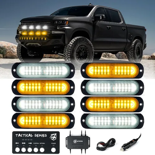 Vista 10 de Xprite Kit de luces estroboscópicas LED ámbar para montaje en superficie, parrilla de parrilla lateral, luz intermitente de advertencia