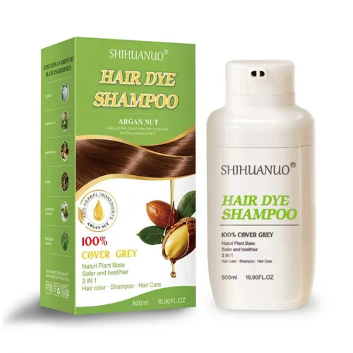 Vista 9 de SHIHUANUO Champú de tinte para el cabello 3 en 1 para cobertura de cabello gris, champú de tinte natural de nuez de argán, champú