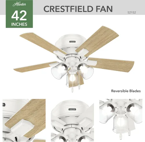 Vista 2 de Hunter - Ventilador de techo para interiores de 42 pulgadas con luces LED y cadena de tracción - Ventilador de techo de bajo perfil de montaje