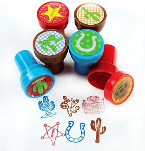 Vista 2 de TINYMILLS 24 sellos de vaquera occidental para niños, regalos de fiesta occidental, rellenos de piñata, recompensas de carnaval en el aula