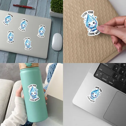Vista 5 de (3 piezas) Drink Your Damn Water Sticker – Calcomanía de vinilo con cita motivacional impermeable para laptop, botella de agua, vaso, automóvil
