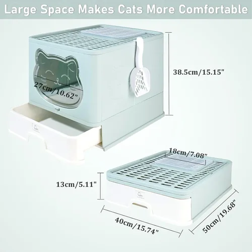 Vista 5 de XL Enclosed Cat Litter Box with Stainless Steel Drawer & Lid - Extra Large, Leak-Proof and Odor-Control Covered Design Litter Tray or Indoor Cats
