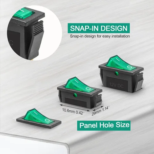 Vista 6 de QTEATAK KCD3 SPST de encendido/apagado de 3 pines, 2 posiciones, interruptor basculante instantáneo DC 12V-24V 30A con LED verde para barco