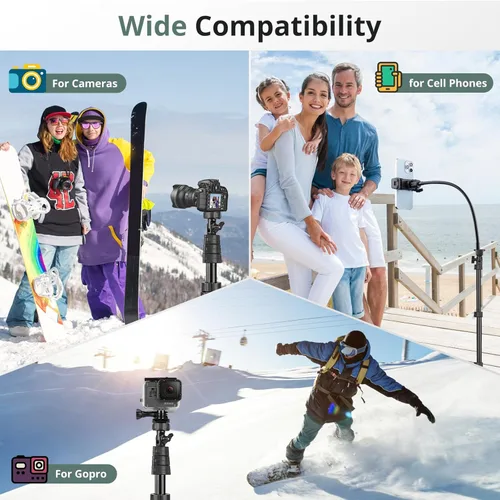 Vista 33 de SENSYNE Trípode de teléfono de 62 pulgadas y palo para selfie, soporte extensible para teléfono celular con control remoto inalámbrico y soporte