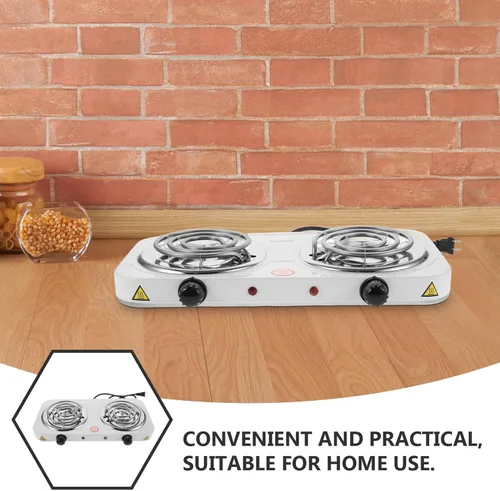 Vista 7 de Zerodeko Estufa eléctrica portátil de doble quemador con bobina de acero inoxidable con enchufe de EE. UU., placa caliente de cocina fácil de usar