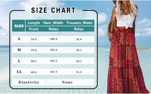 Vista 6 de EARKOHA - Falda larga casual de cintura alta con estampado de cachemira y bolsillos para mujer