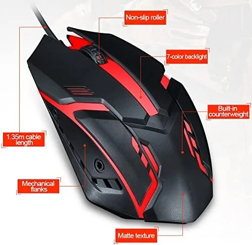 Vista 4 de SMAIGE Ratón USB con cable Ratón óptico RGB para computadora, 1200 DPI para oficina, hogar y juego para PC con Windows, laptop, escritorio