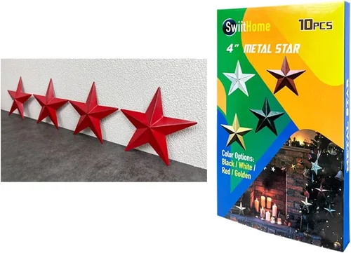 10 estrellas de metal de 3.8 pulgadas, estrella de granero para decoración del hogar, decoración de pared colgante para casa, arte de pared vintage