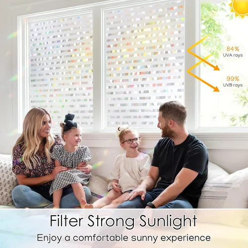 Vista 6 de rabbitgoo Película de privacidad para ventana, adhesivo decorativo para ventana de arco iris, calcomanía de vinilo 3D de vitrales, cubierta