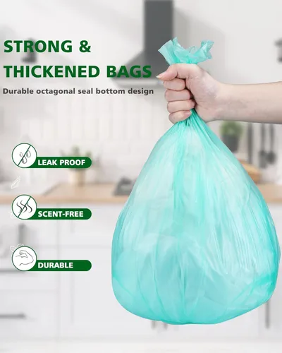Vista 9 de Bolsas de basura compostables de 1.2 galones, 150 paquetes, bolsas de compost de AYOTEE y pequeñas bolsas de basura biodegradables, color verde