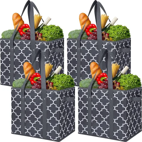 Vista 10 de WISELIFE Paquete de 2 bolsas reutilizables para comestibles, plegables, lavables, grandes, resistentes al agua, color negro