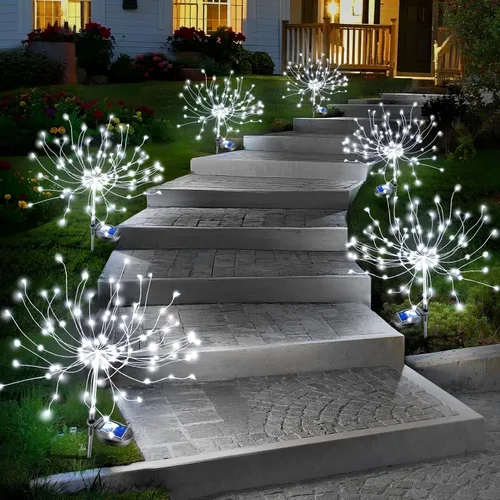 Vista 12 de Anordsem Luces Solares Decorativas para Exteriores: Alambre de Cobre Flexible con 120 Cuentas LED de Fuegos Artificiales - Impermeables 2 Modos