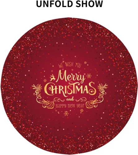 Vista 4 de Sweetshow Mantel redondo de Navidad de 60 pulgadas dorado con diseño de copos de nieve y copos de nieve, color rojo, resistente al polvo y a