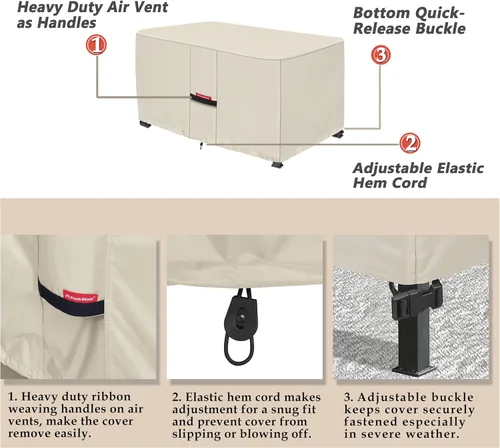 Vista 5 de Porch Shield - Funda impermeable para hoguera de patio 600D, rectangular para exterior, protector de caja de cubierta para mesa de fuego - 43 x 22