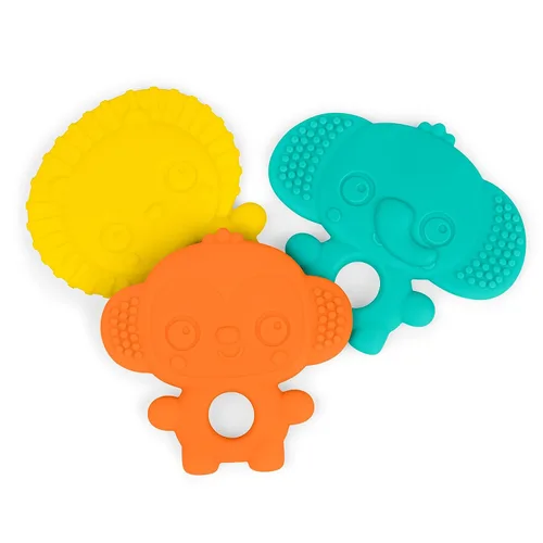 Bright Starts Gummy Buddies - Paquete de 3 mordedores texturizados, sin BPA, elefante, león, mono, unisex, a partir de 3 meses