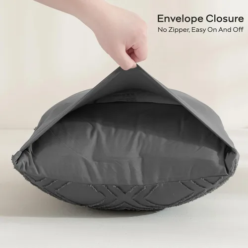 Vista 3 de JELLYMONI Fundas de almohada de tamaño estándar, color gris, paquete de 2 fundas de almohada bohemias a cuadros de 20 x 26 pulgadas, fundas