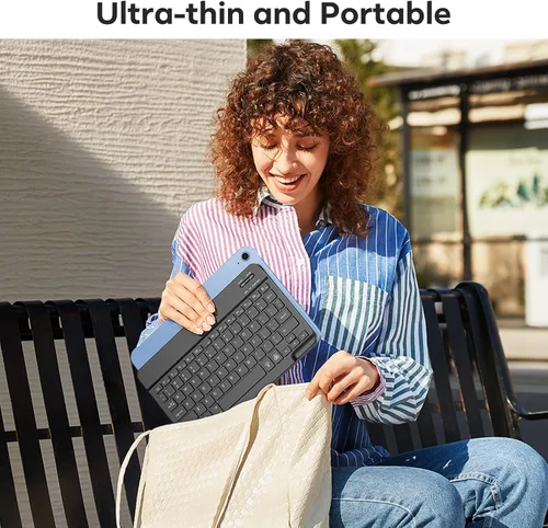 Vista 4 de OMOTON Teclado Bluetooth, teclado inalámbrico recargable para iPad, iPad Pro, iPad mini, iPad Air con LED iluminado (negro)