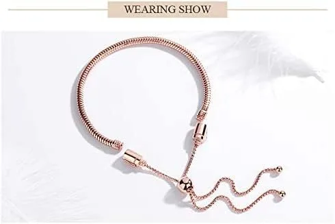 Vista 2 de Bolenvi Auténtica pulsera de plata de ley 925 ajustable con clip, cadena de serpiente de 0.118 pulgadas, compatible con cuentas Pandora y más