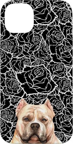 Vista 15 de Funda para iPhone 16 American Bulldog Bully Dog Rose Flower Negro Blanco