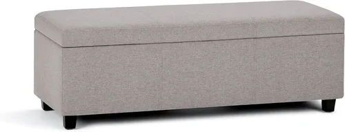 Vista 15 de SIMPLIHOME Avalon - Banco otomano de almacenamiento – Banco otomano rectangular tapizado de cuero vegano tapizado de 48 pulgadas de ancho en negro