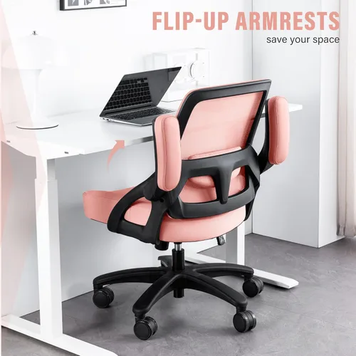 Vista 6 de Silla de oficina grande y alta de 400 libras, silla de escritorio ergonómica de malla con brazos abatibles, silla de computadora de oficina en casa