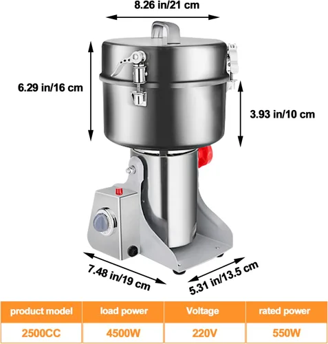 Vista 9 de Molino de grano oscilante 88.18 oz,Molinillo de grano eléctrico,Molino de grano de acero inoxidable 4500W,Molinos de hierbas de especias de alta
