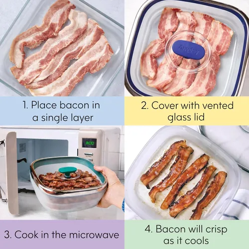 Vista 3 de Anyday Almacenamiento de alimentos cuadrado de vidrio de 10 tazas con tapa de vidrio Utensilios de cocina y microondas sin plástico Recipiente