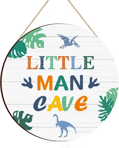 Letrero de madera con cita de dinosaurio con frase de Little Man, placa de madera para guardería, decoración de pared para niños, dormitorio, sala