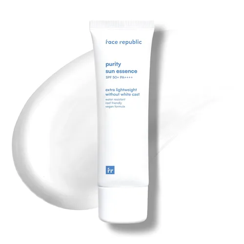 Face Republic Purity Sun Essence - Protección UV de amplio espectro SPF50+ de 0.1 fl oz, sin fundición blanca, resistente al agua, certificado