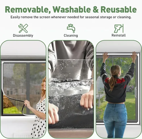 Vista 4 de Pantalla magnética de malla ajustable para ventana, pantalla de red de repuesto máxima de 23 x 35 pulgadas, pantallas de ventana de malla de fibra