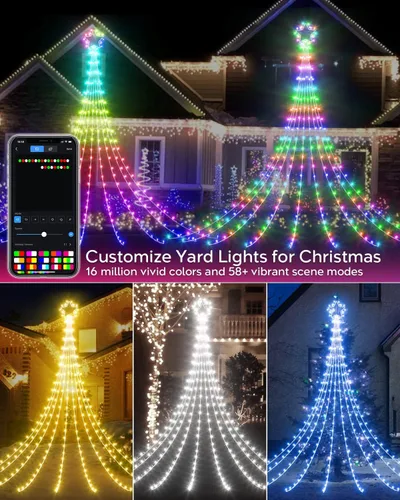 Vista 5 de Decoraciones de Navidad inteligentes para exteriores de 12 pies con control remoto de aplicación, luces LED inteligentes RGB de Navidad con modos