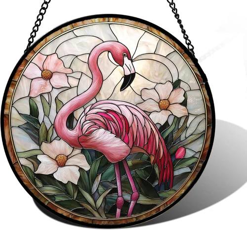 Vista 9 de DASTOLL Juego de 4 piezas para colgar vidrieras con temática navideña roja de 6.3 pulgadas, atrapasoles para puerta de jardín, decoración