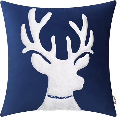 Vista 22 de BRAWARM Christmas Pillow Cover 18 X 18 Inches, Black Reindeer Embroidered Pillow Cover, Soft Velvet Decorative Throw Pillow for Couch Bed Sofa